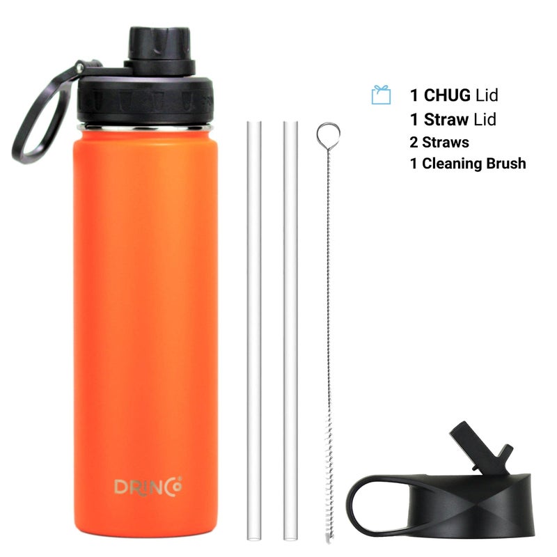 DRINCO Stainless Steel Water Bottle Spout Lid Vacuum Insulated Double Wall Water Bottle Wide Mouth (40oz 32oz 22oz 18oz 14oz) Leak Proof Keep Cold Sport Camping Hiking (22 oz, 22oz Orange) - Image 2